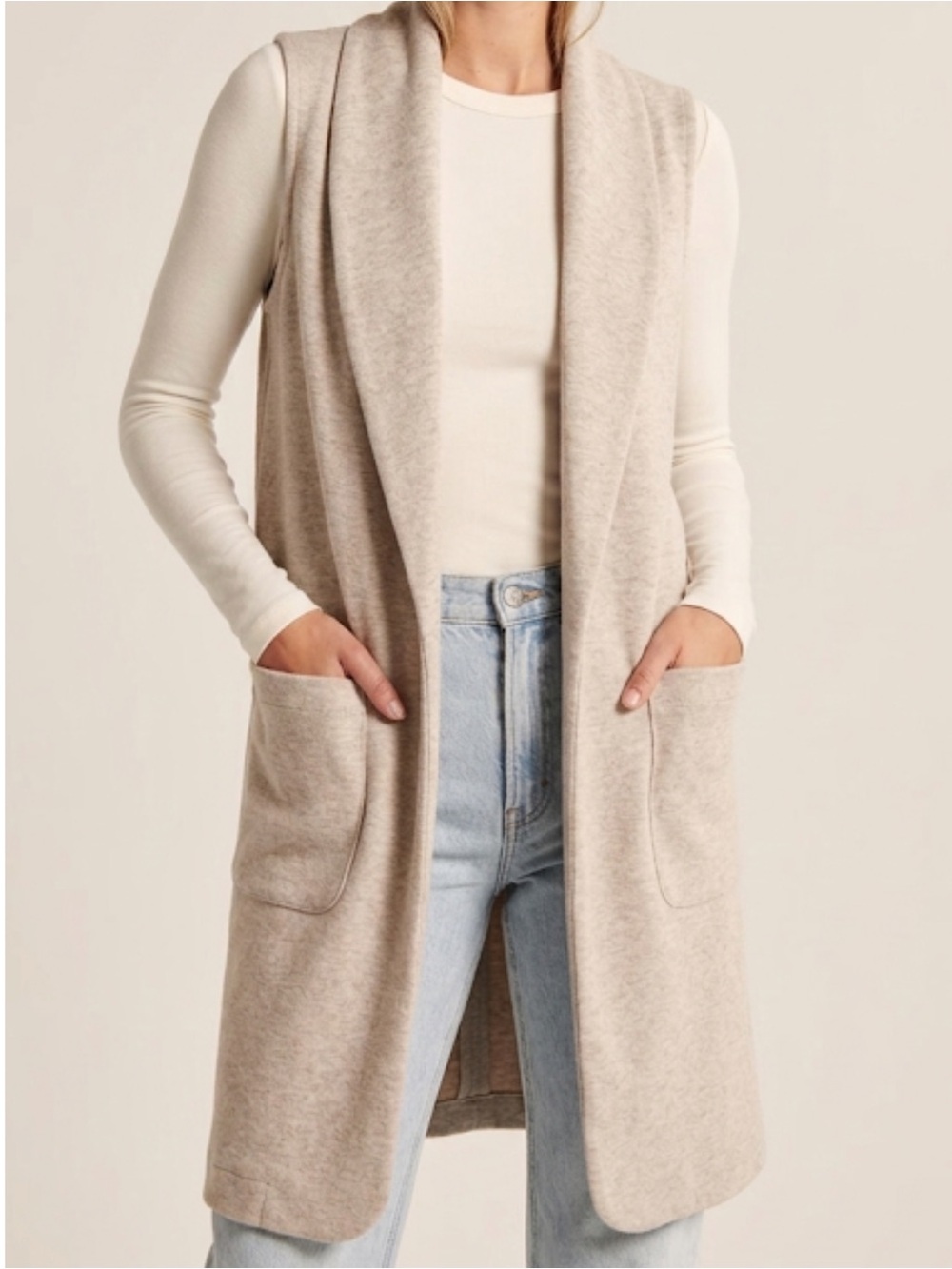 Joie Oatmeal Long Open Front Sleeveless Duster Vest